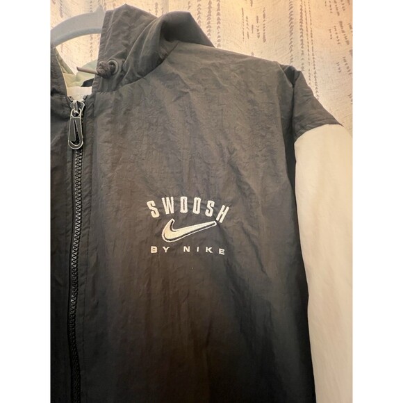 Vintage Nike Jacket Big Logo Hooded Bomber Puffer Coat 90s Black White Sz L - Picture 2 of 14